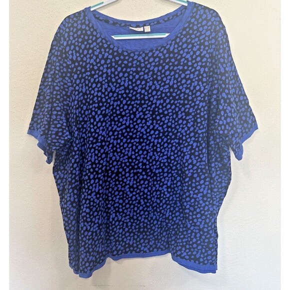 LOGO Lori Goldstein Perina Spotted Printed Tee T-Shirt Plus Size 4X Blue S/S - Picture 2 of 8